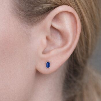 Sterling Silver Sapphire Baguette Stud Earrings – 6mm X 4mm, 3 of 8