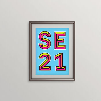 Se21 London Postcode Neon Typography Print, 3 of 4