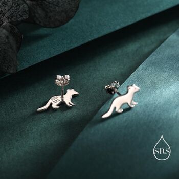 Sterling Silver Very Cute Weasel Stud Earrings, 6 of 12