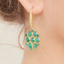 Emerald Gold Plated Silver Mandala Drop Earrings, thumbnail 2 of 11