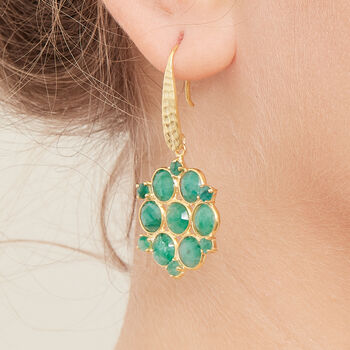 Emerald Gold Plated Silver Mandala Drop Earrings, 2 of 11