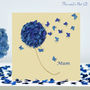 Butterfly And Blue Hydrangea Mum Birthday Card, thumbnail 1 of 9