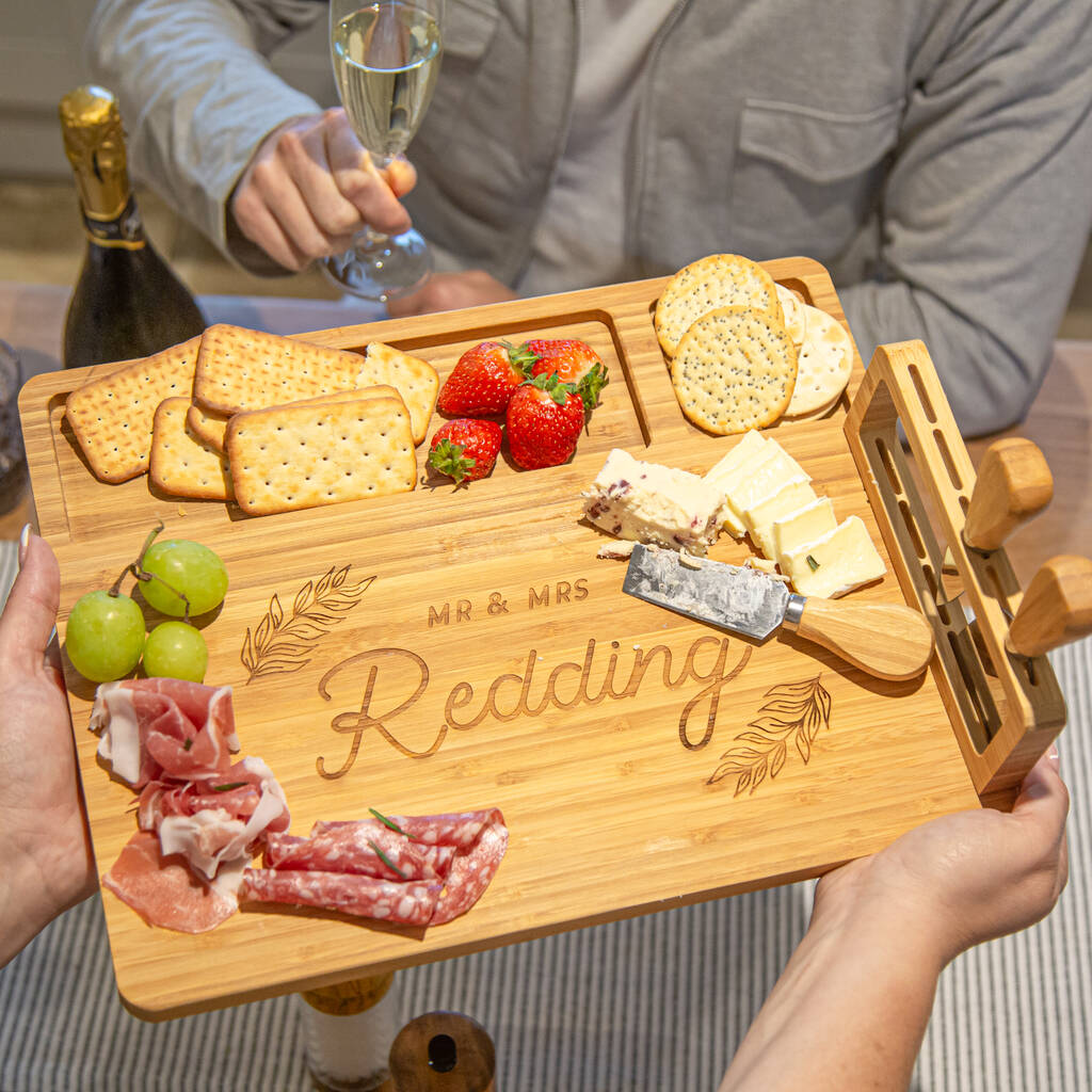 Personalised Wedding Bamboo Cheese Board Set, 1 of 5