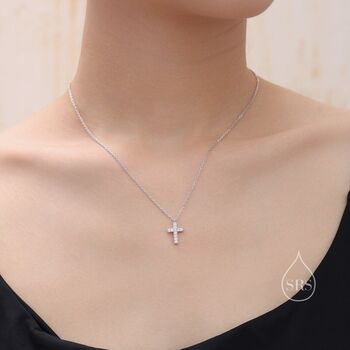 Cz Cross Pendant Necklace In Sterling Silver, 5 of 9