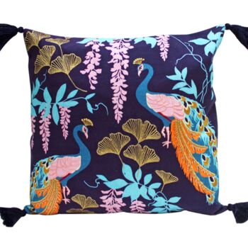 Luxe Embroidered Peacock Cushion, 3 of 3