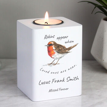 Personalised Robins Appear Memorial Tea Light Holder, 4 of 4