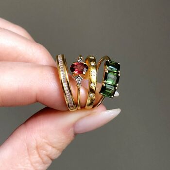 14k Gold Vermeil Deco Ring In Green Tourmaline, 5 of 9