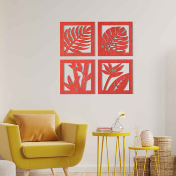 Quadrant Foliage: Four Panel Wooden Leaves Wall Art, 9 of 11