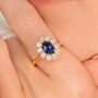 Blue Sapphire Halo Engagement Ring In Sterling Silver And Gold, thumbnail 6 of 12