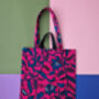 African Print Tote Bag | Pink Blue Omolara Print, thumbnail 1 of 4