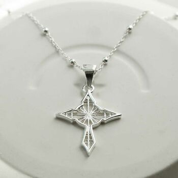 Sterling Silver Star Cross Pendant Necklace, 3 of 7