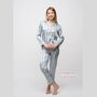 Beige Stripe Satin Women's Silk Sleepwear Pyjama Set, thumbnail 4 of 12