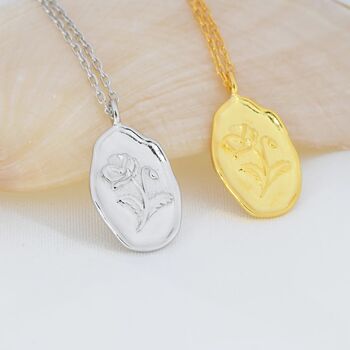 Poppy Flower Oval Pendant Necklace In Sterling Silver, 4 of 10