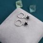 Sterling Silver Black Cz Star Huggie Hoop Earrings, thumbnail 3 of 12