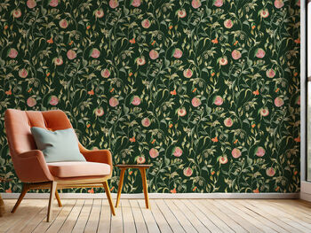 Peach Tree Wallpaper Deep Green Base, 2 of 2