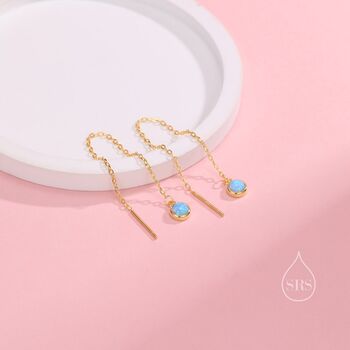 Tiny Blue Opal Coin Ear Threader Earrings, 4 of 9