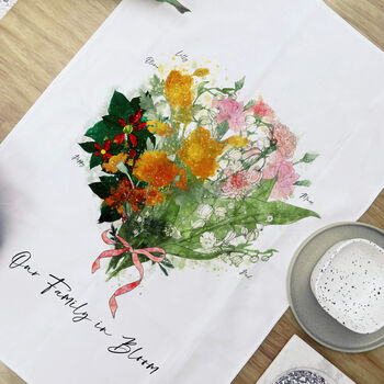 Personalised Family Birth Flower Bouquet Tea Towel, 5 of 12