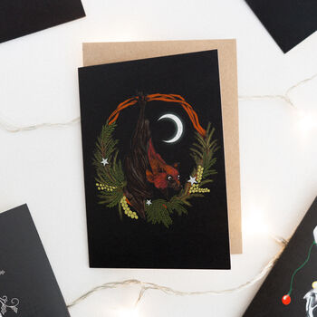 Bat With Wreath Gothic Christmas Card, 2 of 3