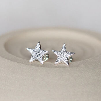 Sterling Silver Textured Star Studs, 3 of 9
