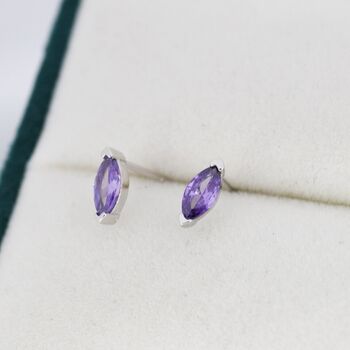 Sterling Silver Marquise Amethyst Purple Stud Earrings, 5 of 10