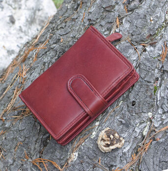 Women's Luxury Burgundy Leather Tab Trifold Purse Rfid Protected Personsalised, 4 of 7