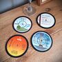 Set Of Four Vinyl Record Drink Coasters Decades 60's 70's 80's 90's 2000's Eighties Noughties Mats Retro Steam Punk Upcycled, thumbnail 9 of 12