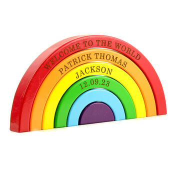 Personalised Wooden Rainbow Stacker New Baby Gift, 8 of 8