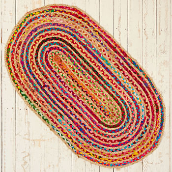 Multicoloured Recycled Jute And Cotton Oval Rug, 5 of 5