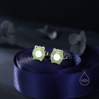 Cute Enamel Frog Stud Earrings In Sterling Silver, 2 of 10