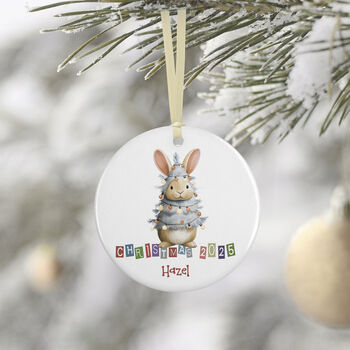 Christmas Ceramic Bauble Cute Bunny Wrapped In Lights, 2 of 4