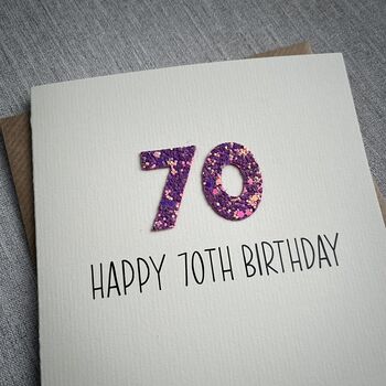 Personalised Happy 70th Glitter Milestone Birthday Card, 4 of 6