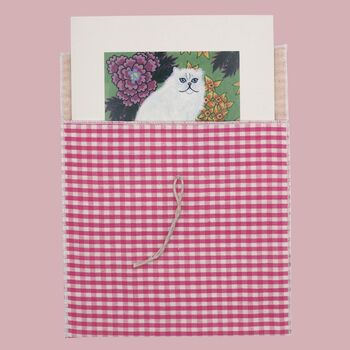 Reusable Organic Gingham Eco Envelope Square | Candy Pink, 4 of 5