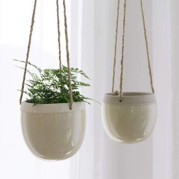 Pack Of Two Ceramic Hanging Pots With Jute Rope, 7 of 12