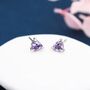 Trillion Cut Amethyst Purple Cz Stud Earrings, thumbnail 2 of 11