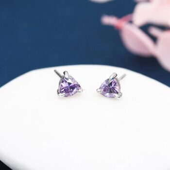 Trillion Cut Amethyst Purple Cz Stud Earrings, 2 of 11