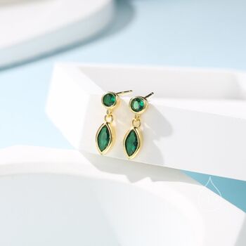 Emerald Green Double Cz Stud Earrings, 3 of 10