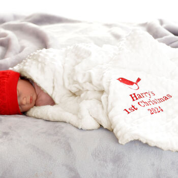 Personalised 1st Christmas Robin Baby Sherpa Blanket, 4 of 6