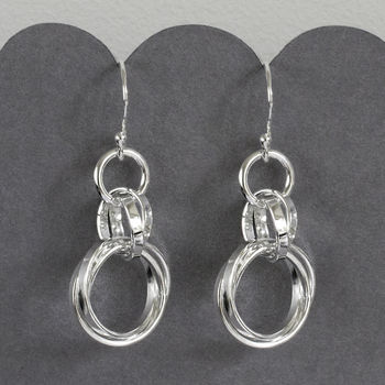 Sterling Silver Dangly Russian Rings Earrings, 2 of 7