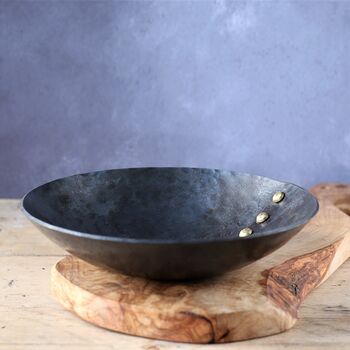 Personalised 8th Anniversary Hammered Metal Bowl With Bronze Buttons, 4 of 4