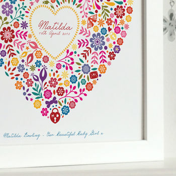 Framed Personalised New Baby Floral Heart Print, 2 of 3