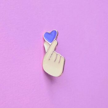 Borahae Bts Purple Finger Heart Enamel Pin Badge, 2 of 4