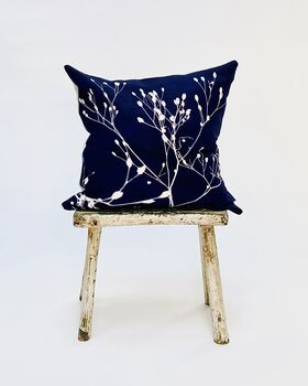 Indigo Berry Cyanotype Linen Cotton Cushion, 2 of 5