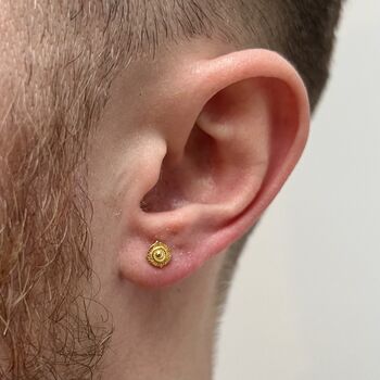 Silver Mens Compass Stud Earring, 10 of 11