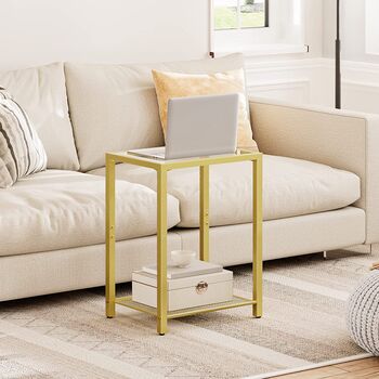 Gold Side Table Bed Side Table Glass Sofa Side Table, 2 of 9