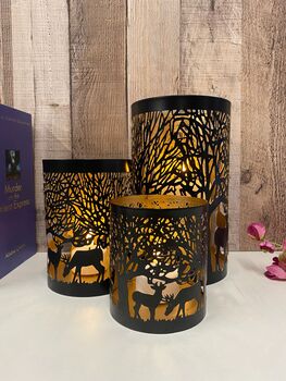Stag Pillar Candle Holder 20cm Black And Gold Metal Gift, 8 of 11