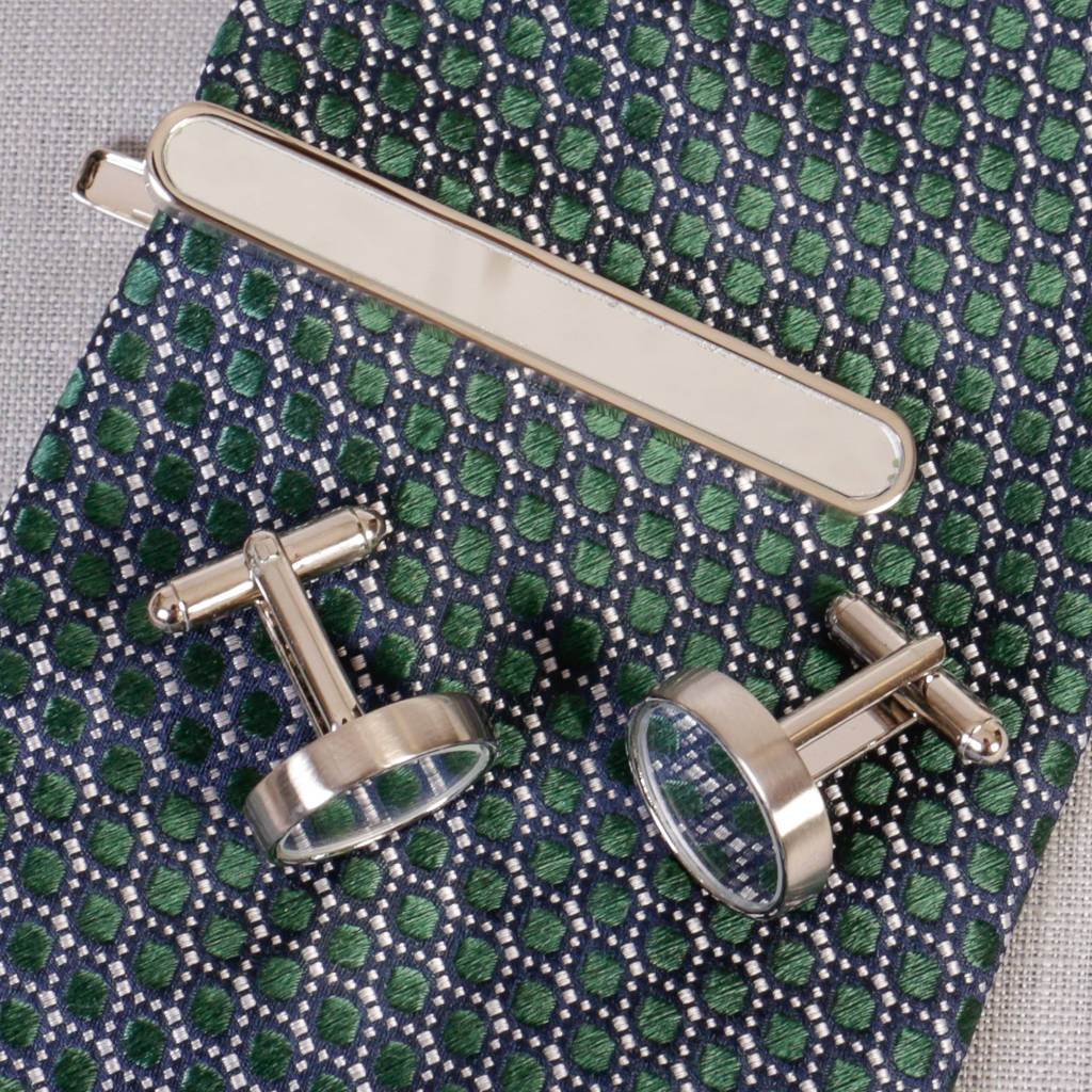 Image of Polished Steel Tie Clip And Cufflinks