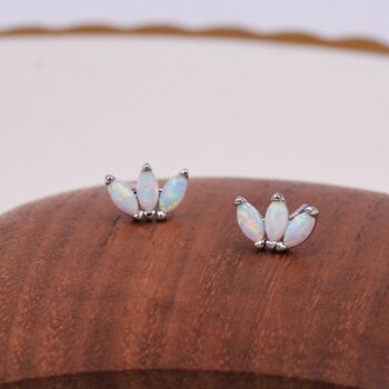 Sterling Silver White Opal Marquise Cluster Screw Back Earrings, 2 of 12