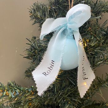 Personalised First Christmas Tree Bauble With Personalised Bow, 2 of 6