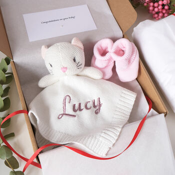 Personalised Baby Gift Set Cat Comforter And Booties, 4 of 5