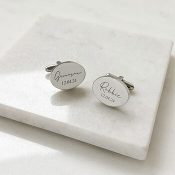 Stainless Steel Personalised Oval Wedding Cufflinks, 3 of 6